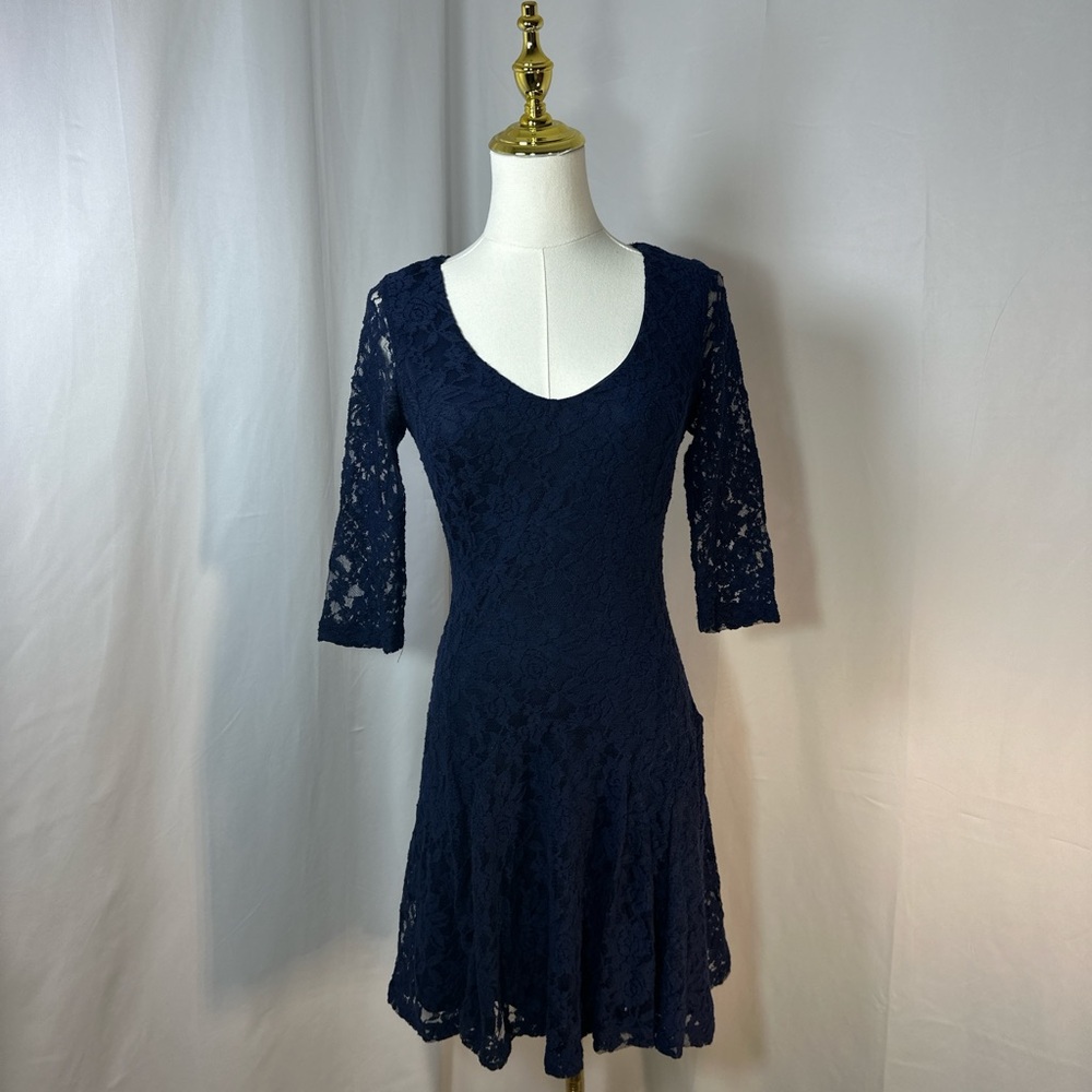 Blue Fit and Flare Mini Dress with Scoop Neck